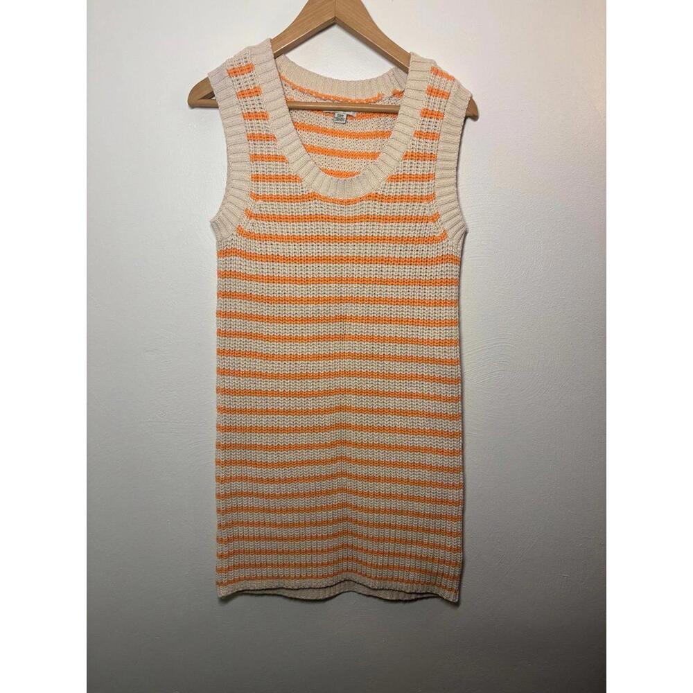 American Eagle Sleeveless Scoop Neck Orange & White Sweater Mini Dress Medium